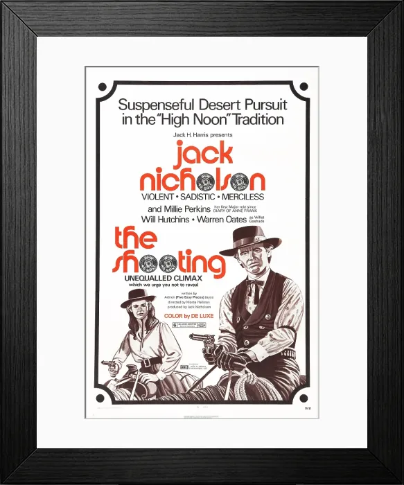 Framed Print : THE SHOOTING, US poster art, from left: Millie Perkins, Jack Nicholson, 1967 Framed Print : THE SHOOTING, US poster art, from left: Millie Perkins, Jack Nicholson, 1967