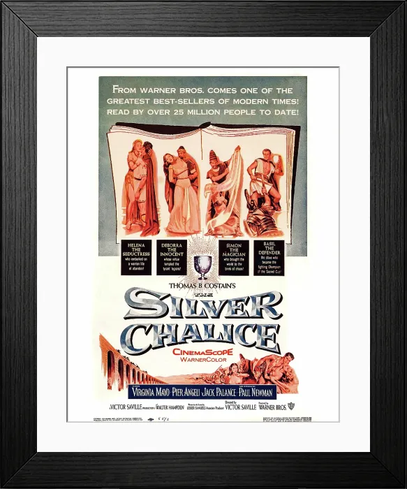 Framed Print : THE SILVER CHALICE, l-r: Virginia Mayo, Pier Angeli, Jack Palance, Paul Newman on poster art, 1954 Framed Print : THE SILVER CHALICE, l-r: Virginia Mayo, Pier Angeli, Jack Palance, Paul Newman on poster art, 1954