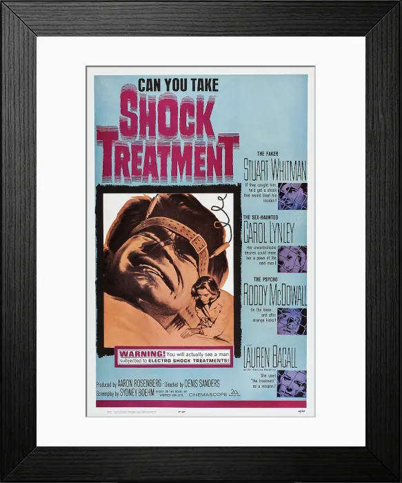 Framed Print : SHOCK TREATMENT, US poster art, right from top: Stuart Whitman, Carol Lynley, Roddy McDowall, Lauren Bacall, 1964. TM & copyright 20th Century Fox Film Corp Framed Print : SHOCK TREATMENT, US poster art, right from top: Stuart Whitman, Carol Lynley, Roddy McDowall, Lauren Bacall, 1964. TM & copyright 20th Century Fox Film Corp