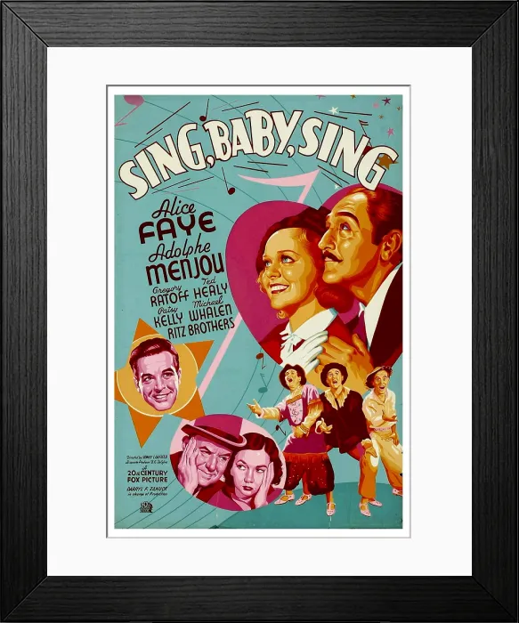 Framed Print : SING, BABY, SING, top right from left: Alice Faye, Adolphe Menjou, bottom from left: Michael Whalen, Gregory Ratoff, Patsy Kelly, The Ritz Brothers, 1936 Framed Print : SING, BABY, SING, top right from left: Alice Faye, Adolphe Menjou, bottom from left: Michael Whalen, Gregory Ratoff, Patsy Kelly, The Ritz Brothers, 1936