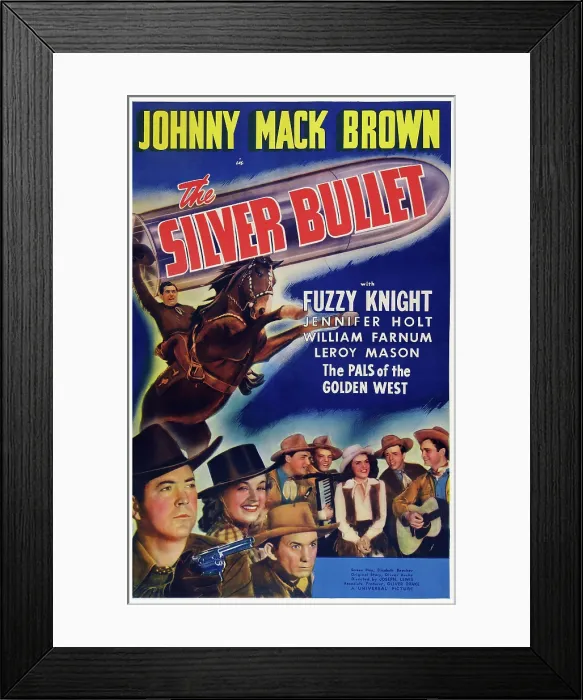 Framed Print : THE SILVER BULLET, US poster art, first, second, third left: Johnny Mack Brown, Jennier Holt, Fuzzy Knight, 1942 Framed Print : THE SILVER BULLET, US poster art, first, second, third left: Johnny Mack Brown, Jennier Holt, Fuzzy Knight, 1942