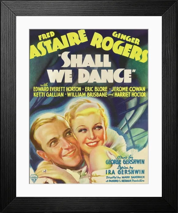 Framed Print : SHALL WE DANCE?, from left: Fred Astaire, Ginger Rogers on window card, 1937