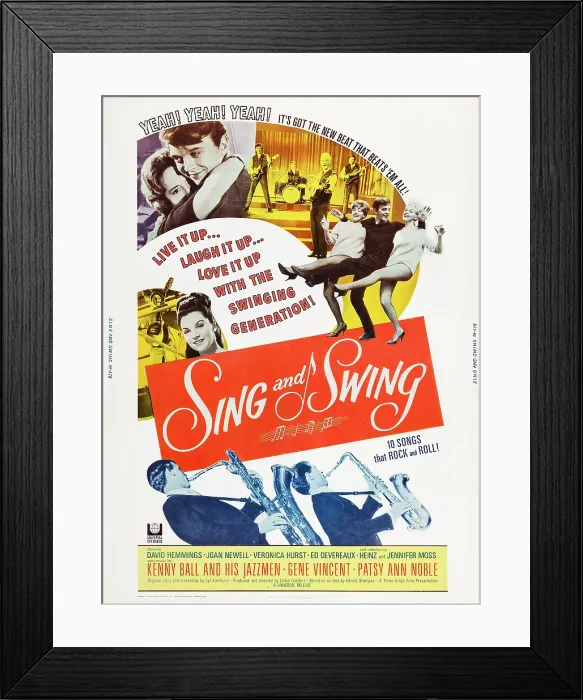 Framed Print : SING AND SWING, (aka LIVE IT UP!), US poster, top embracing from left: Jennifer Moss, David Hemmings, 1963