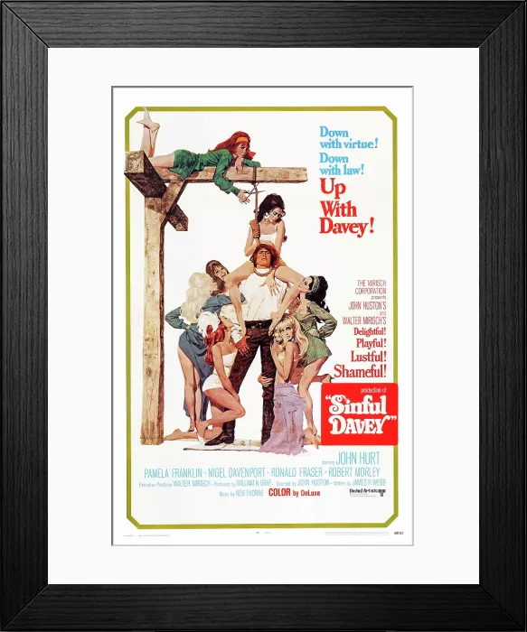 Framed Print : SINFUL DAVEY, center: John Hurt on poster art, 1969
