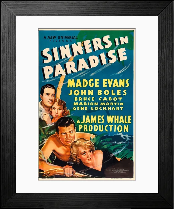 Framed Print : SINNERS IN PARADISE, US poster art, from left: John Boles, Madge Evans, Bruce Cabot, Marion Martin, 1938 Framed Print : SINNERS IN PARADISE, US poster art, from left: John Boles, Madge Evans, Bruce Cabot, Marion Martin, 1938