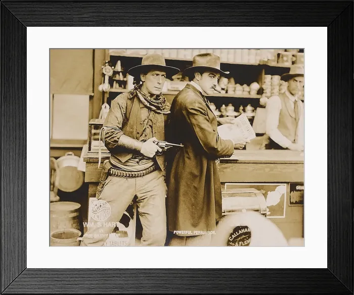 Framed Print : THE SILENT MAN, left: William S. Hart on lobbycard, 1917 Framed Print : THE SILENT MAN, left: William S. Hart on lobbycard, 1917