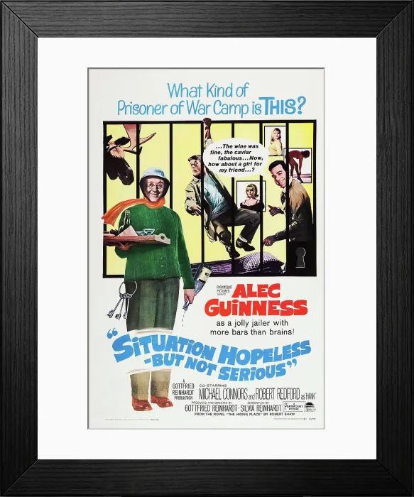Framed Print : SITUATION HOPELESS BUT NOT SERIOUS, US poster, Alec Guinness (left), Robert Redford (center), Mike Connors (far right), 1965