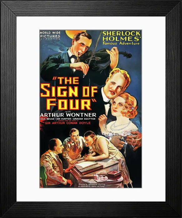 Framed Print : THE SIGN OF FOUR, US poster art, clockwise from top: Arthur Wontner as Sherlock Holmes, Ian Hunter as Dr. Watson, Isla Bevan, Graham Soutten, Edgar Norfolk, Herbert Lomas, 1932