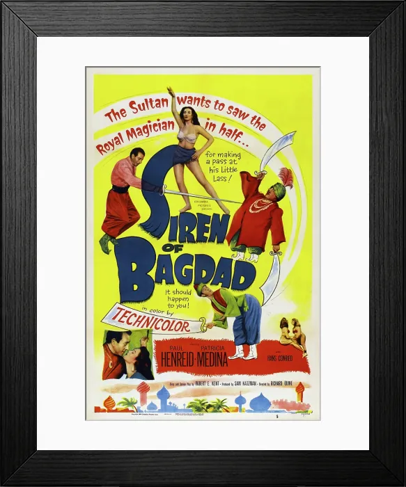 Framed Print : SIREN OF BAGDAD, l-r: Paul Henreid, Patricia Medina on poster art, 1953 Framed Print : SIREN OF BAGDAD, l-r: Paul Henreid, Patricia Medina on poster art, 1953