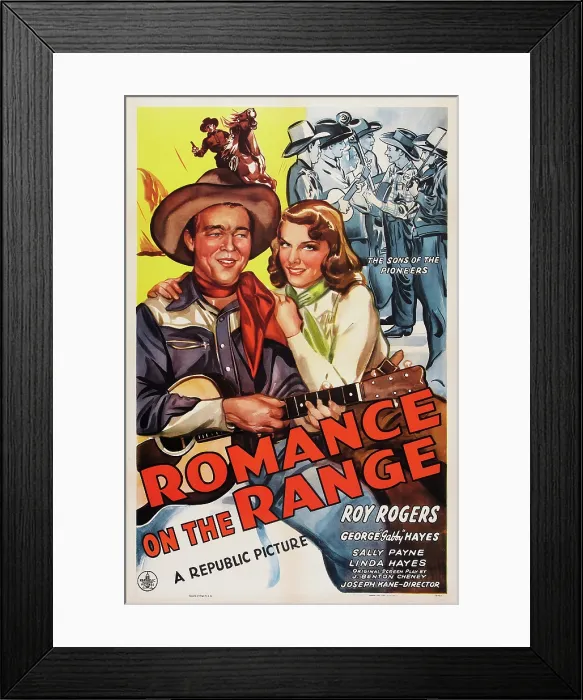 Framed Print : ROMANCE ON THE RANGE, US poster art, from left: Roy Rogers, Sally Payne, 1942