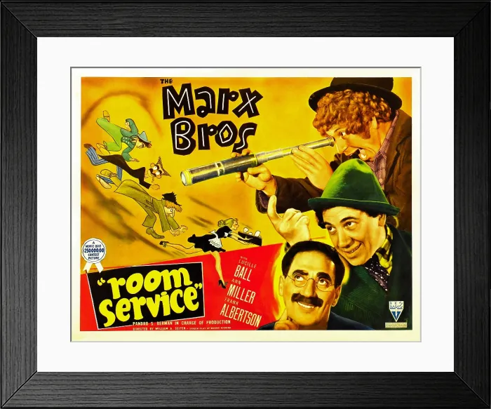 Framed Print : ROOM SERVICE, Marx Brothers left from left: Chico Marx, Groucho Marx, Harpo Marx, right from top: Harpo Marx, Chico Marx, Groucho Marx, 1938