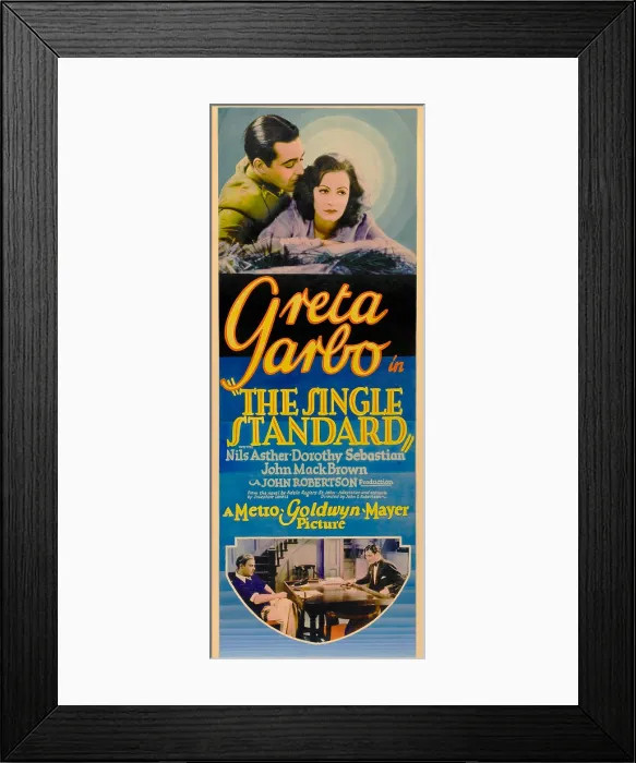 Framed Print : THE SINGLE STANDARD, insert poster, top right: Greta Garbo, bottom, from left: Nils Asther, Johnny Mack Brown, 1929 Framed Print : THE SINGLE STANDARD, insert poster, top right: Greta Garbo, bottom, from left: Nils Asther, Johnny Mack Brown, 1929