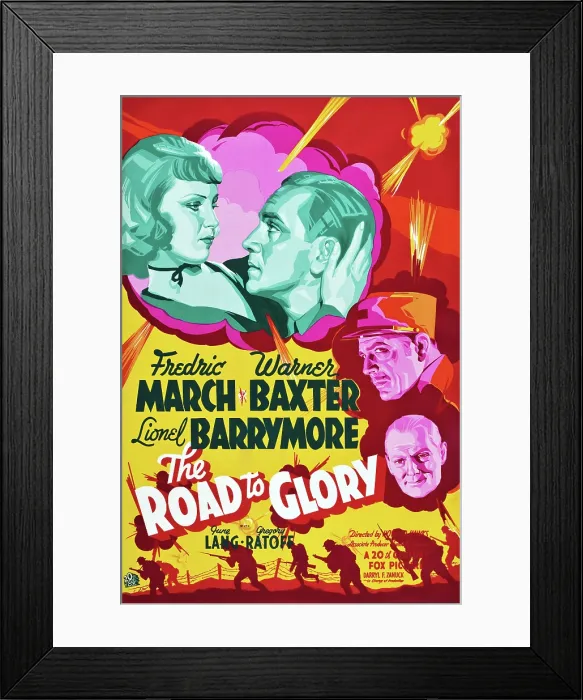 Framed Print : THE ROAD TO GLORY, US poster art, from top left: June Lang, Fredric March, Warner Baxter, Lionel Barrymore, 1936, TM and Copyright 20th Century Fox Film Corp