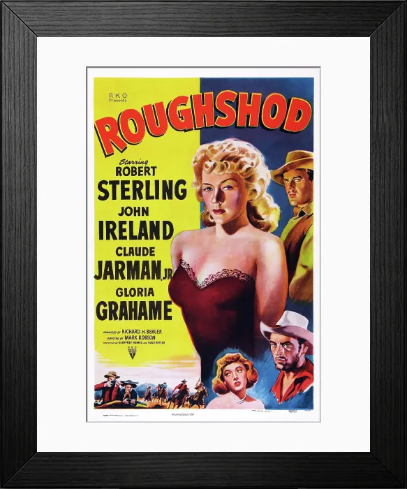 Framed Print : ROUGHSHOD, US poster art, clockwise from top left: Gloria Grahame, Robert Sterling, John Ireland, 1949