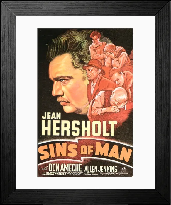 Framed Print : SINS OF MAN, US poster, far left: Jean Hersholt, 1936. TM and copyright 20th Century Fox Film Corp. All rights reserved / courtesy Everett Collection