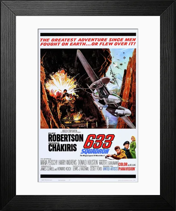 Framed Print : 633 SQUADRON, US poster, bottom from left: George Chakiris, Cliff Robertson, Maria Perschy, 1964