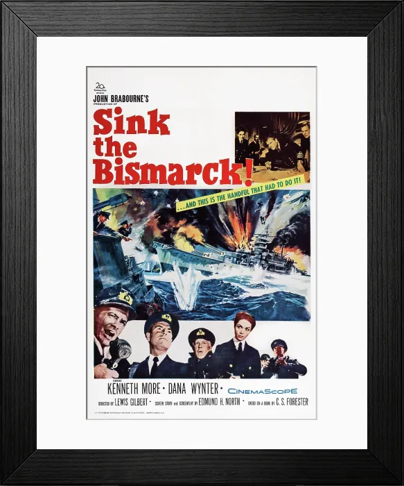 Framed Print : SINK THE BISMARCK!, US poster art, bottom: Carl Mohner, Kenneth More, Laurence Naismith, Dana Wynter, TM and Copyright 20th Century Fox Film Corp. All rights