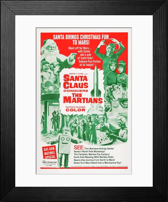 Framed Print : SANTA CLAUS CONQUERS THE MARTIANS, US poster, top left: John Call, Victor Stiles, Donna Conforti, top right: Bill McCutcheon, Leila Martin, Pia Zadora, 1964 Framed Print : SANTA CLAUS CONQUERS THE MARTIANS, US poster, top left: John Call, Victor Stiles, Donna Conforti, top right: Bill McCutcheon, Leila Martin, Pia Zadora, 1964