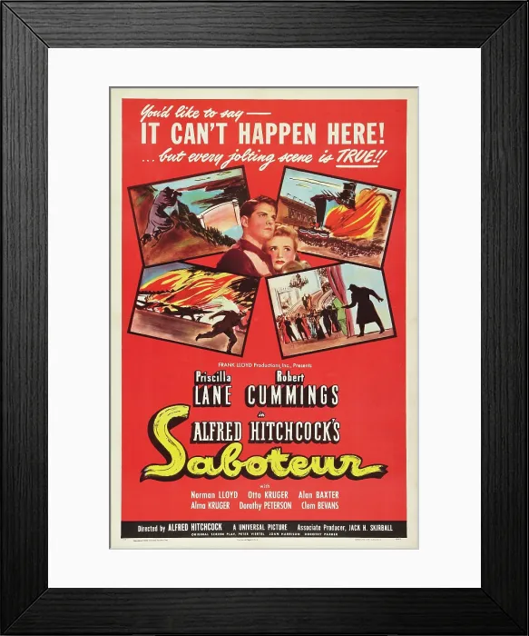Framed Print : SABOTEUR, center from left: Robert Cummings, Priscilla Lane, 1942