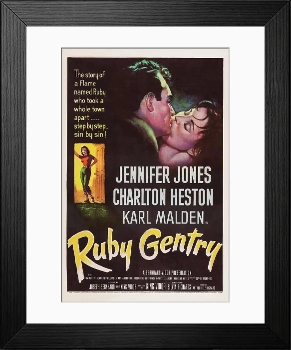 Framed Print : RUBY GENTRY, US poster art, from left: Charlton Heston, Jennifer Jones on poster art, 1952, TM and Copyright 20th Century Fox Film Corp Framed Print : RUBY GENTRY, US poster art, from left: Charlton Heston, Jennifer Jones on poster art, 1952, TM and Copyright 20th Century Fox Film Corp