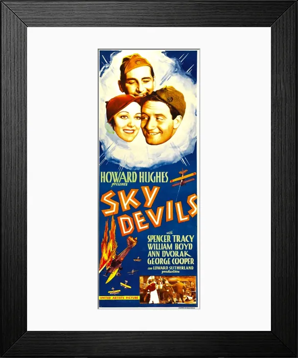 Framed Print : SKY DEVILS, from left: Ann Dvorak, William Boyd, Spencer Tracy on insert poster, 1933