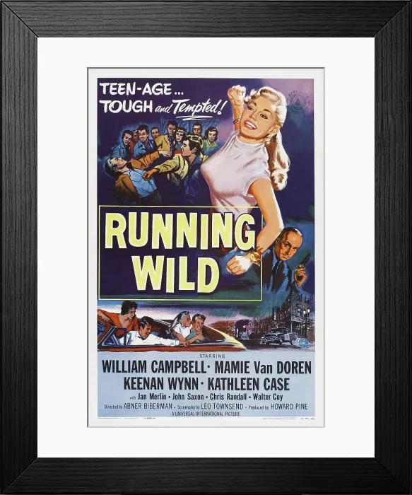 Framed Print : RUNNING WILD, US poster art, center: Mamie Van Doren, bottom right: Keenan Wynn, 1955 Framed Print : RUNNING WILD, US poster art, center: Mamie Van Doren, bottom right: Keenan Wynn, 1955