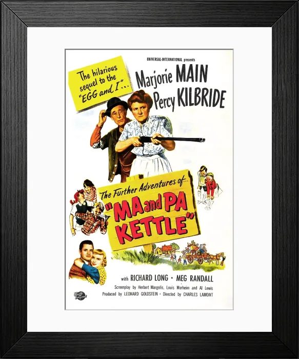 Framed Print : MA AND PA KETTLE (aka THE FURTHER ADVENTURES OF MA AND PA KETTLE), US poster, top from left: Percy Kilbride, Marjorie Main, bottom from left: Richard Long, Meg Randall, 1949