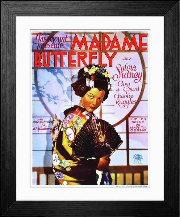 Framed Print : MADAME BUTTERFLY, Sylvia Sidney on Belgian poster art, 1932 Framed Print : MADAME BUTTERFLY, Sylvia Sidney on Belgian poster art, 1932