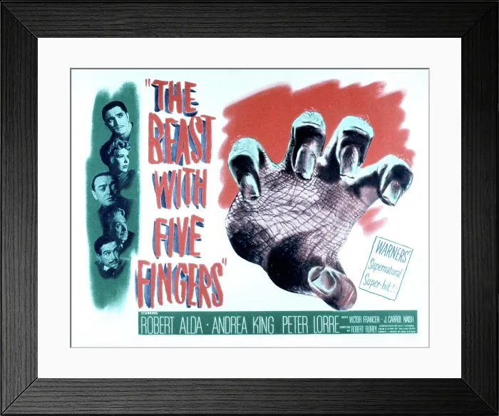 Framed Print : THE BEAST WITH FIVE FINGERS, (top to bottom) Robert Alda, Andrea King, Peter Lorre, Victor Francen, J. Carroll Naish, 1946 Framed Print : THE BEAST WITH FIVE FINGERS, (top to bottom) Robert Alda, Andrea King, Peter Lorre, Victor Francen, J. Carroll Naish, 1946