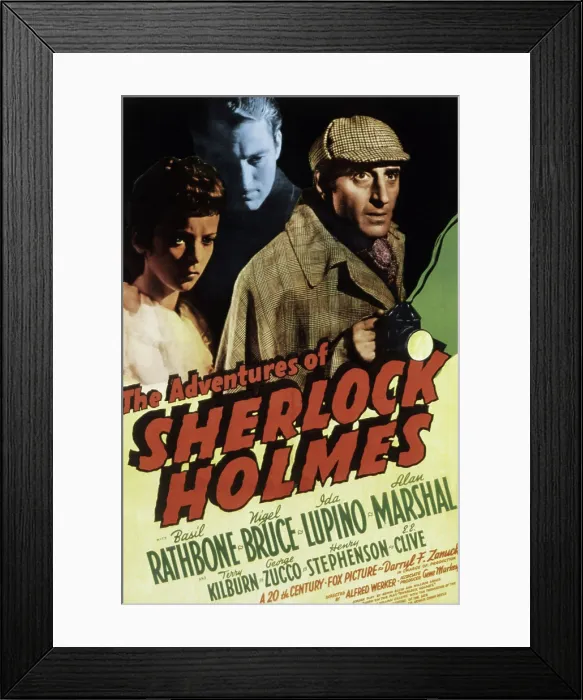 Framed Print : THE ADVENTURES OF SHERLOCK HOLMES, Ida Lupino, Alan Marshal, Basil Rathbone, 1939, TM and copyright 20th Century Fox Film Corp. All rights reserved  /  Courtesy: Everett Collection