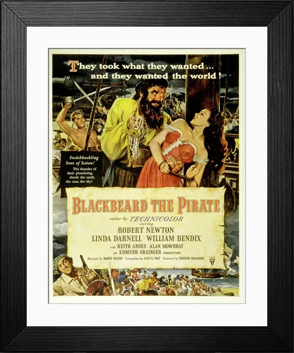 Framed Print : BLACKBEARD THE PIRATE, (poster art), Keith Andes, Robert Newton, Linda Darnell, William Bendix (bottom left), 1952