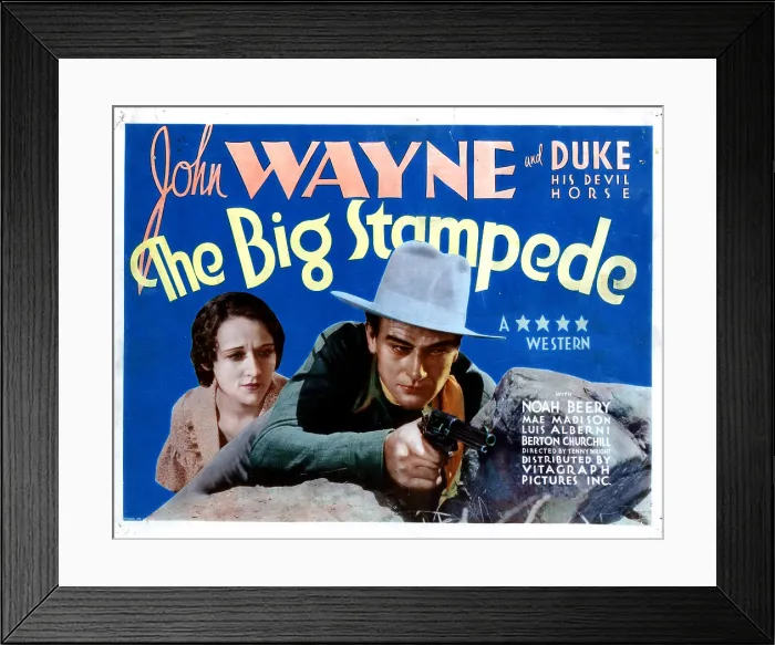 Framed Print : THE BIG STAMPEDE, from left, Mae Madison, John Wayne, 1932