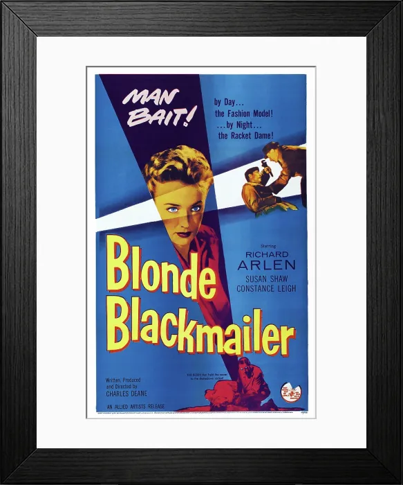 Framed Print : BLONDE BLACKMAILER, (aka STOLEN TIME), US poster art, Susan Shaw (center), 1955