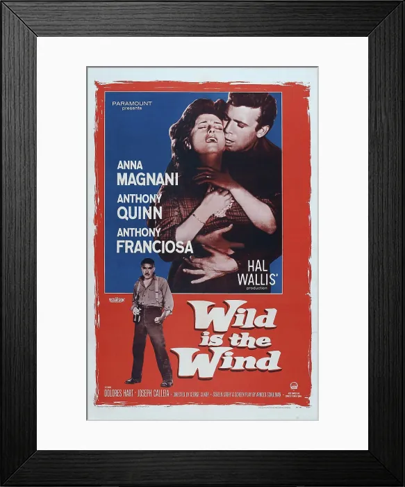 Framed Print : WILD IS THE WIND, US poster art, from left: Anthony Quinn, Anna Magnani, Anthony Franciosa, 1957