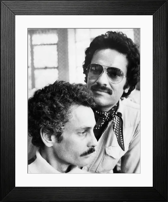Framed Print : Richard Lyle and Rocco Rienzi show off their perms at Crimpers Salon, New York City, 1974. Courtesy: CSU Archives / Everett Collection