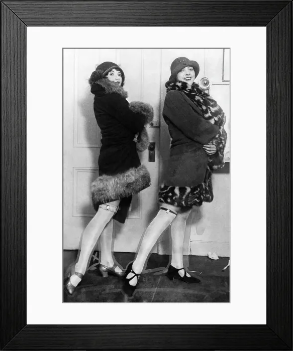 Framed Print : Phyllys Pearce and Violet Bache, dancers from London, model garter watches (watches attached to their stocking garters), a new style in England. January, 1926 Framed Print : Phyllys Pearce and Violet Bache, dancers from London, model garter watches (watches attached to their stocking garters), a new style in England. January, 1926