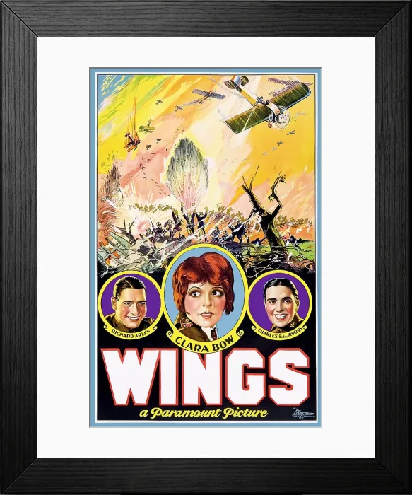 Framed Print : WINGS, from left: Richard Arlen, Clara Bow, Charles (Buddy) Rogers, 1927