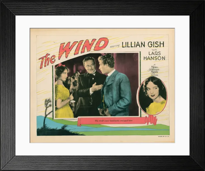 Framed Print : THE WIND, lobbycard, from left: Lillian Gish, Montagu Love, Lars Hanson, portrait right: Lillian Gish, 1928 Framed Print : THE WIND, lobbycard, from left: Lillian Gish, Montagu Love, Lars Hanson, portrait right: Lillian Gish, 1928