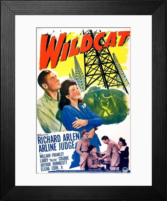 Framed Print : WILDCAT, US poster, center from left: Richard Arlen, Arline Judge, bottom from left: Larry Buster Crabbe, Richard Arlen, Arline Judge, 1942 Framed Print : WILDCAT, US poster, center from left: Richard Arlen, Arline Judge, bottom from left: Larry Buster Crabbe, Richard Arlen, Arline Judge, 1942