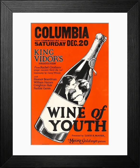 Framed Print : WINE OF YOUTH, inside the wine bottle, from left: William Haines, Eleanor Boardman, 1924