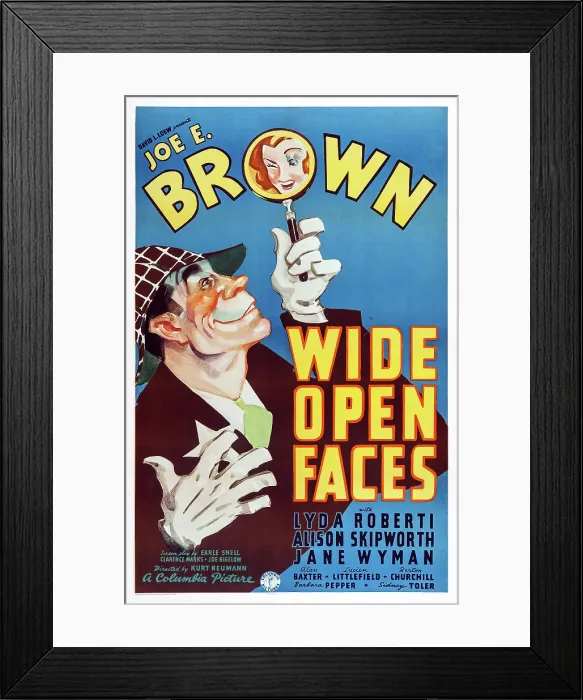 Framed Print : WIDE OPEN FACES, Canadian poster art, Joe E. Brown, 1938