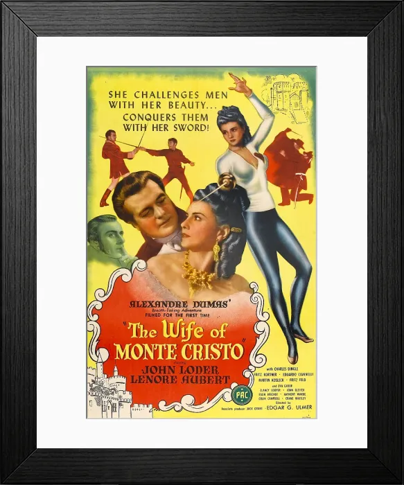 Framed Print : THE WIFE OF MONTE CRISTO, US poster, from left: John Loder, Lenore Aubert, 1946