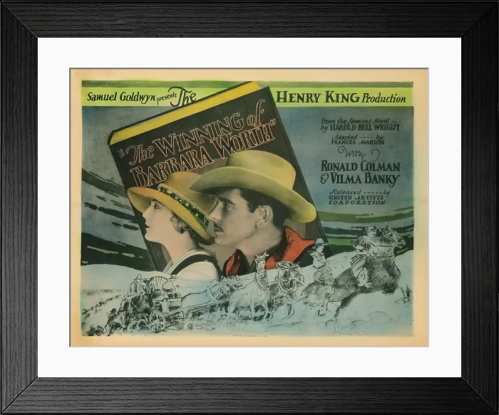Framed Print : THE WINNING OF BARBARA WORTH, title card, from left: Vilma Banky, Ronald Colman, 1926 Framed Print : THE WINNING OF BARBARA WORTH, title card, from left: Vilma Banky, Ronald Colman, 1926