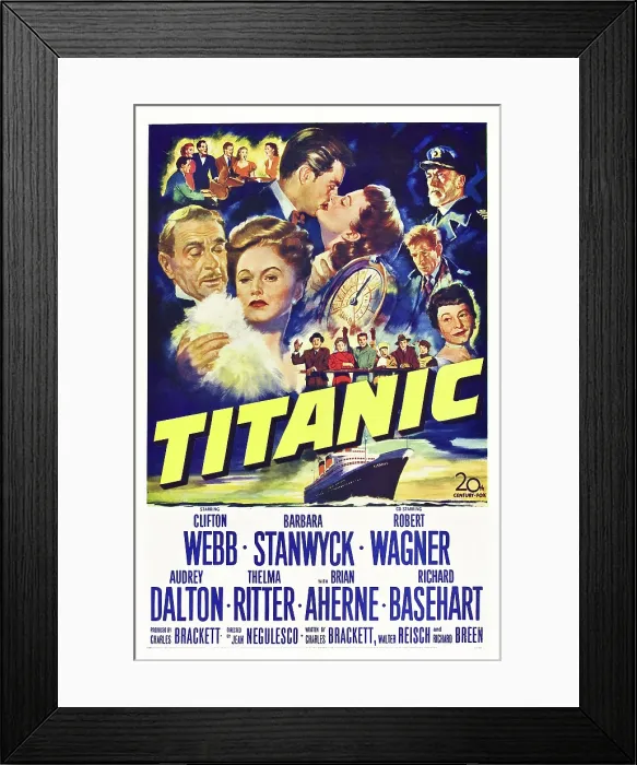 Framed Print : TITANIC, US poster, Clifton Webb, Barbara Stanwyck, Robert Wagner, Audrey Dalton, Richard Basehart, Brian Aherne, Thelma Ritter, 1953 Framed Print : TITANIC, US poster, Clifton Webb, Barbara Stanwyck, Robert Wagner, Audrey Dalton, Richard Basehart, Brian Aherne, Thelma Ritter, 1953