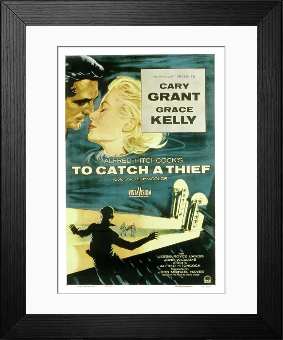 Framed Print : TO CATCH A THIEF, Poster Art, Cary Grant, Grace Kelly, 1955