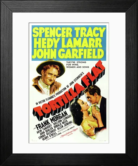 Framed Print : TORTILLA FLAT, US poster art, from left: Spencer Tracy, Hedy Lamarr, John Garfield, 1942