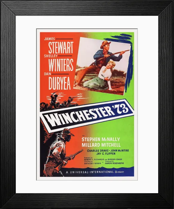 Framed Print : WINCHESTER 73, poster art, from top: James Stewart, Shelley Winters, 1950