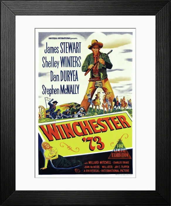 Framed Print : WINCHESTER 73, Australian poster, James Stewart, Shelley Winters (bottom), 1950 Framed Print : WINCHESTER 73, Australian poster, James Stewart, Shelley Winters (bottom), 1950