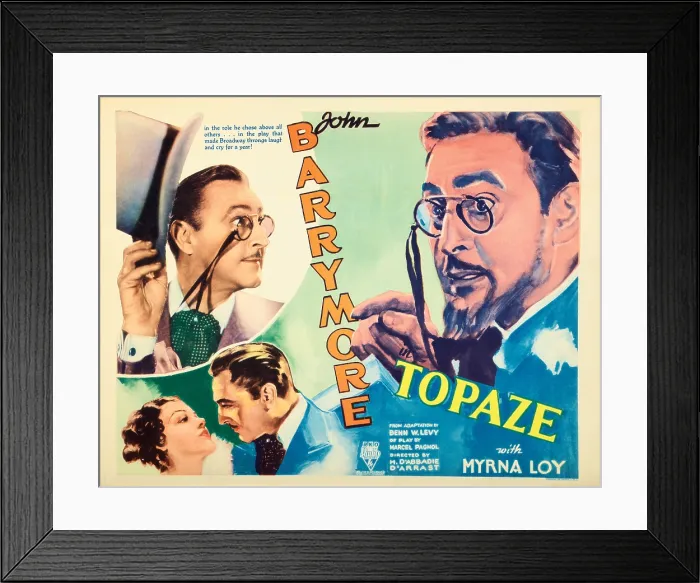 Framed Print : TOPAZE, US lobbycard, John Barrymore, Myrna Loy, 1933 Framed Print : TOPAZE, US lobbycard, John Barrymore, Myrna Loy, 1933