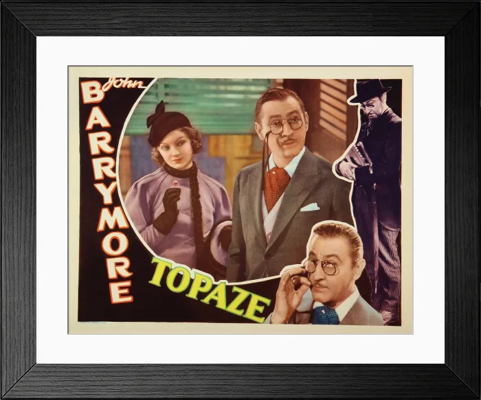 Framed Print : TOPAZE, US lobbycard, from left: Myrna Loy, John Barrymore, 1933